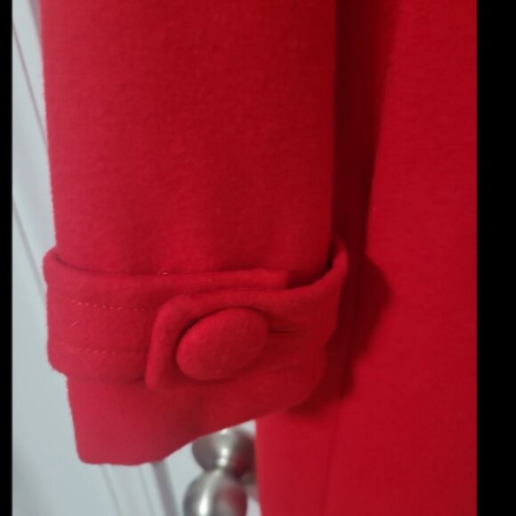 J. Crew Classic Red Wool Blend Coat with Fabric Covered Buttons and Pockets - Picture 3 of 12